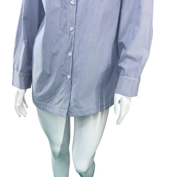 Ming Wang Womens Size S Button Front and Back Top Blue White Stripe Tunic Length - Picture 3 of 15